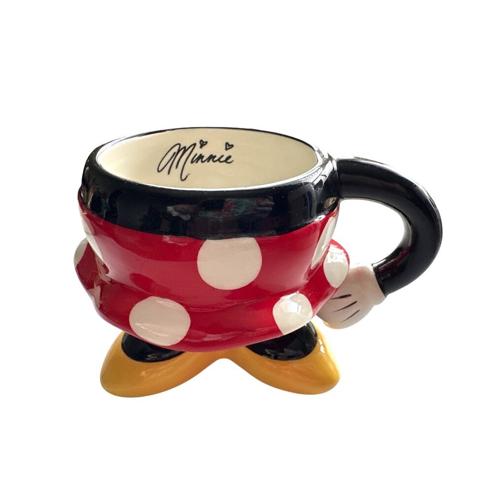 Minnie Mouse Coffee Cup Polka Dot Ceramic Mug With Yellow Shoes & Glove Handle - Picture 1 of 8